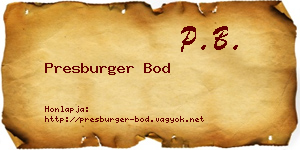 Presburger Bod névjegykártya